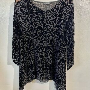 Cut Loose Black Velvet Burnout Sheer Blouse Handkerchief Hem Lagenlook S M Layer